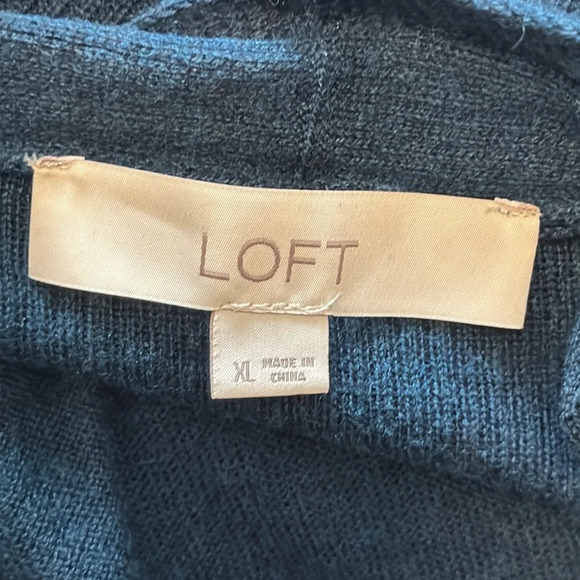 Loft Ribbed Yoke Open Long Cardigan Size XL Teal Green Blue Lightweight - Picture 5 of 7